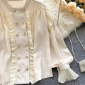 Double-breasted Ruffled Puff Sleeve Top