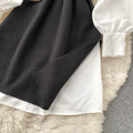 Niche White Shirt&Knitted Waistcoat Dress 2PCS