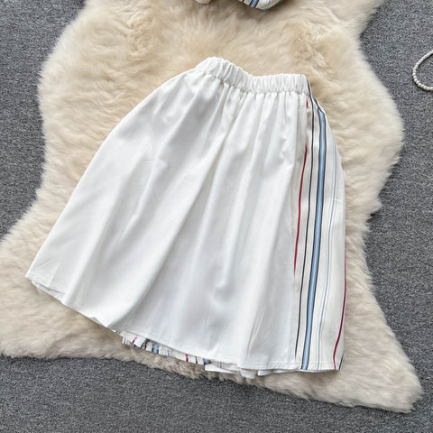 Short-sleeved Shirt&High-waist Skirt Striped 2Pcs