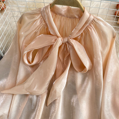 Retro Loose Bow Tie Shirt
