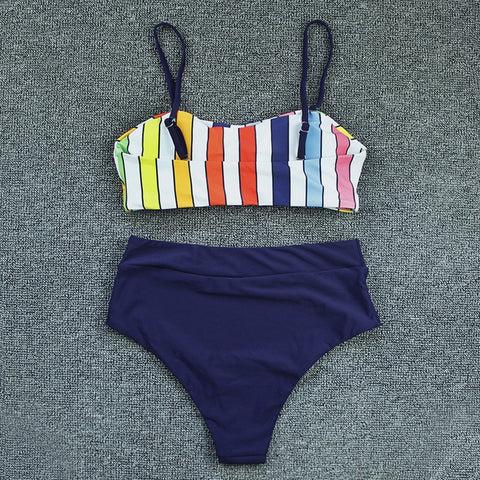 Striped Halter Split Swimsuit