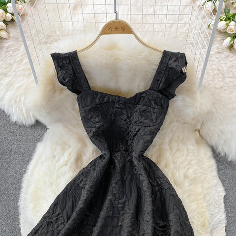 Jacquard Dress With Square Collar And Waist