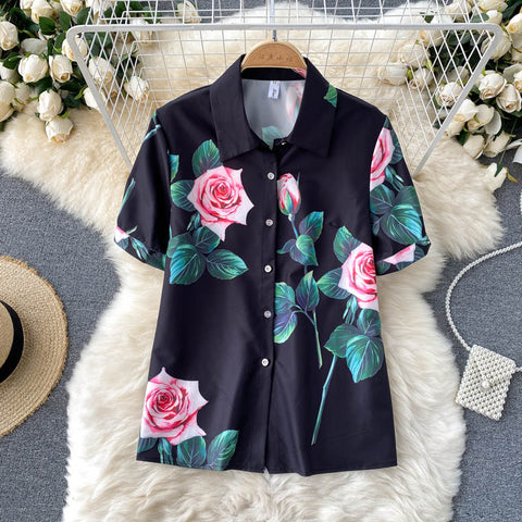 Two-piece Printed Shirt Wide-leg Pants