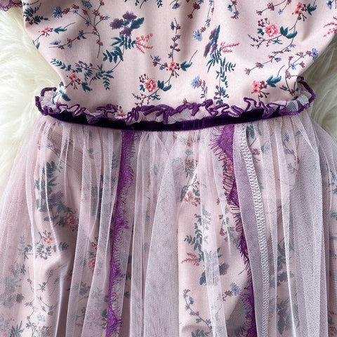 Courtly See-through Mesh Floral Dress