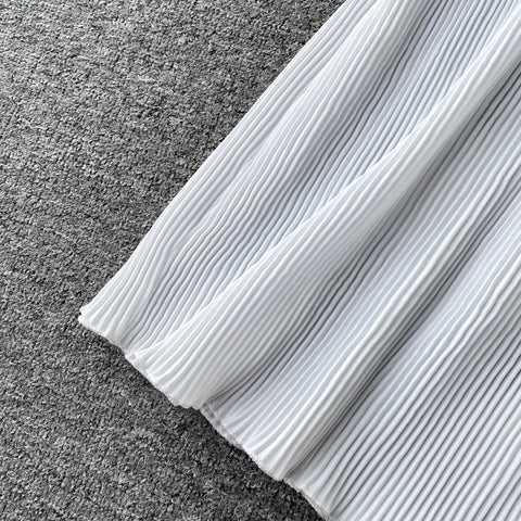 Ruffled Flared Sleeve Pleated Dress