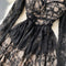 V-neck Lace High Waist Long Sleeve Dress