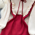 Knit Bow Stand Collar Ruffle Dress
