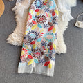 Square Neck Puff Sleeve Mesh Lace Crochet Dress