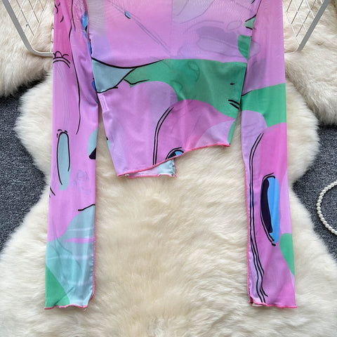 Niche Knitted Patchwork Colourful Print Shirt
