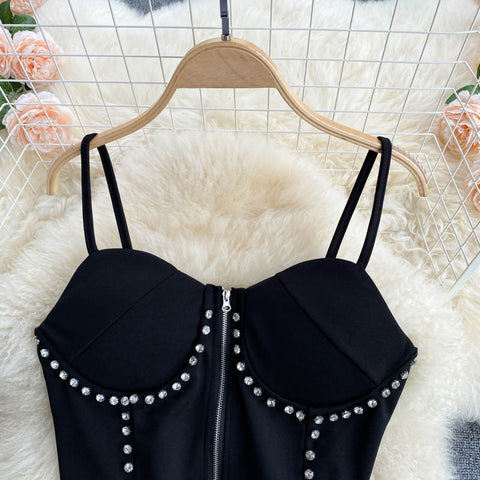 Studded Vest&Mesh Skirt 2Pcs Set