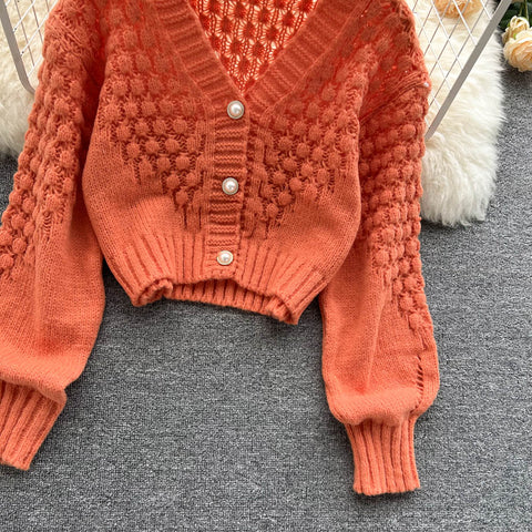 V-neck Hollowed Delicate Knitted Cardigan