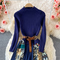 Fake Two-piece Waist Knit & Pleated Dress