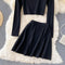 Two-piece Long Sleeve T-shirt High Waist A-line Skirt