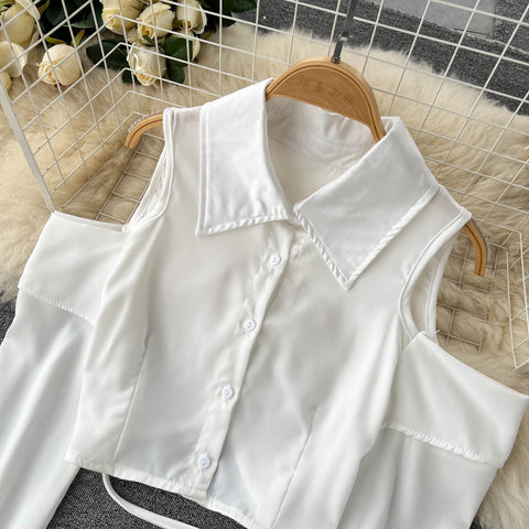 Niche Shoulder-hollowed Plain Shirt