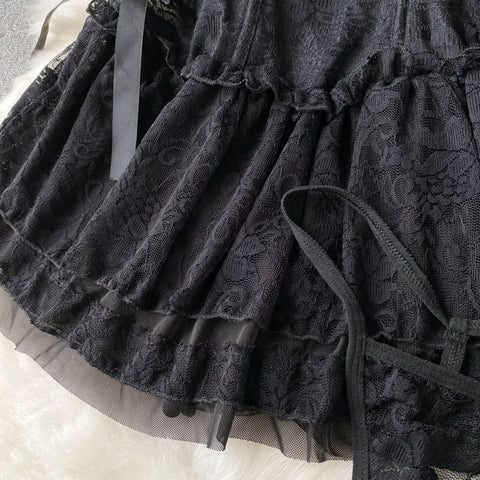 Black Lace Hollowed Slip Dress