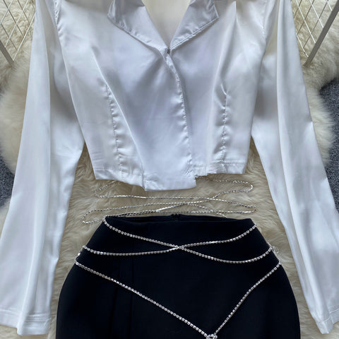 White Shirt&Black Skirt 2Pcs Set