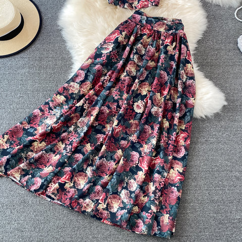 Floral Skirt Two-Piece Short Jacket