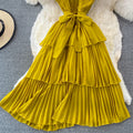 Wooden Ear Stand Collar Pleated Dress