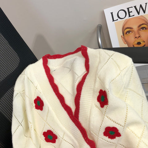 Niche Diamond Check Pattern Short Cardigan