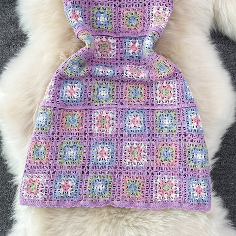 Backless Colourful Crocheted Slip Dress