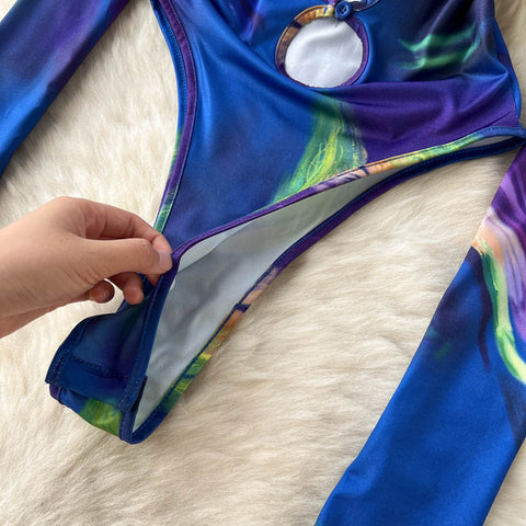 Tie-dye Lace-up Long-sleeved Jumpsuit