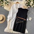 Niche White Shirt&Knitted Waistcoat Dress 2PCS
