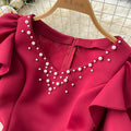 Korean Style Pearl-embellished Slit Hem Dress