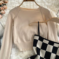 Two-piece Checkerboard Strap & Knitted Blouse