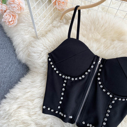 Studded Vest&Mesh Skirt 2Pcs Set