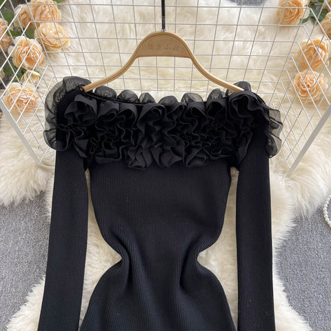 Off-the-shoulder 3d Floral Knitted Top