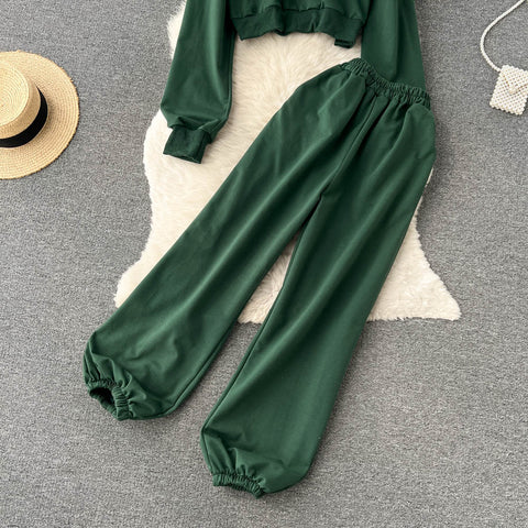 Printed Sweatshirt&Drawstring Sports Trousers