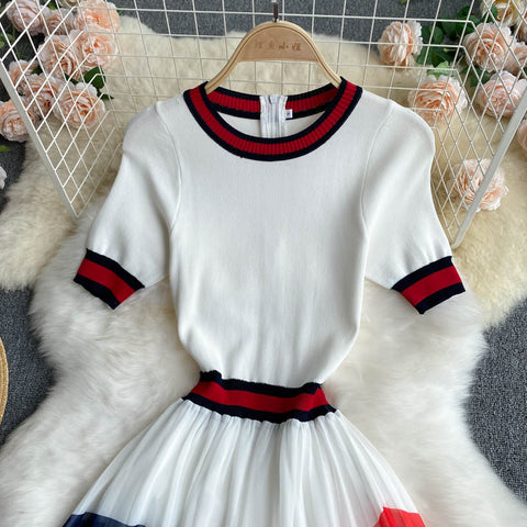 Knitted Striped Chiffon Dress