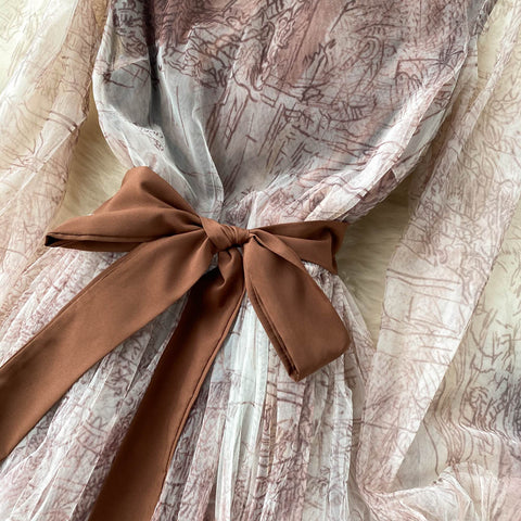 French Style Floral Printed Mesh Dress