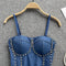 Diamond-studded Denim Camisole With Chest Pads