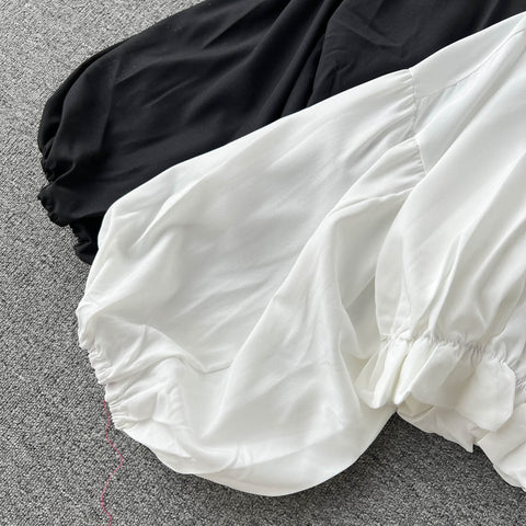 Puffy Sleeve Lapeled Short Blouse