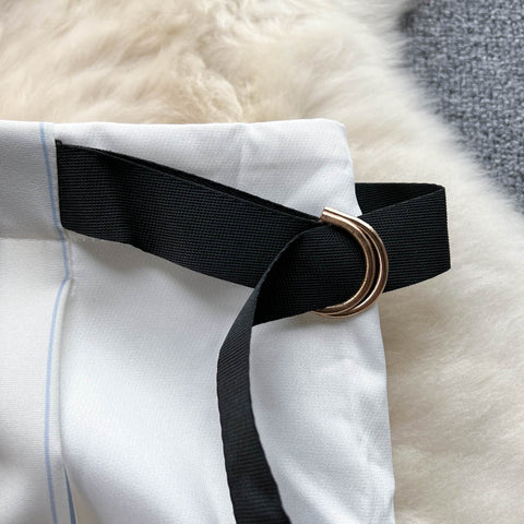 Short-sleeved Shirt&High-waist Skirt Striped 2Pcs