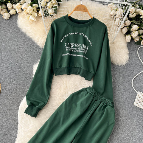 Printed Sweatshirt&Drawstring Sports Trousers