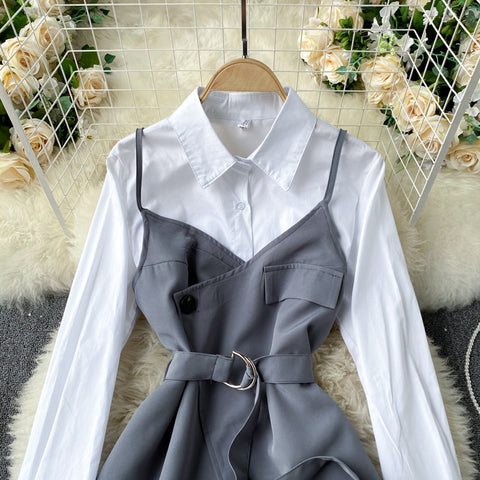 White Shirt&Camisole Overlay 2Pcs Set