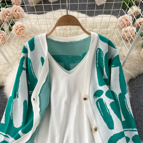 Letter Printed Cardigan&Vest&Trousers