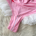 Sweet Pink Ruffle Mesh High-cut Jumpsuit