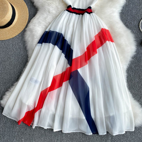 Knitted Striped Chiffon Dress