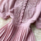 Doll Collar Buttoned Pleated Dress