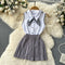 Polo Neck Jumpsuit&Skirt Uniform 2Pcs Set