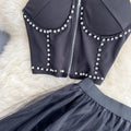 Studded Vest&Mesh Skirt 2Pcs Set