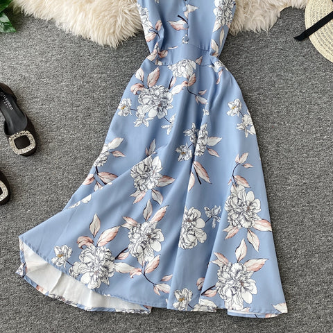 Printed V-neck Strap Beach Dress