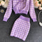 Plaid Knitted Cardigan&Vest&Bustier 3Pcs