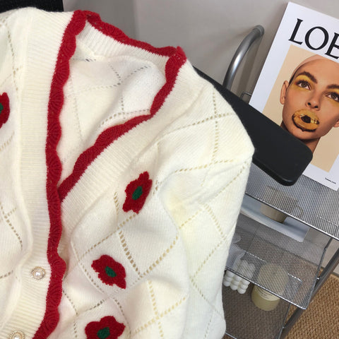 Niche Diamond Check Pattern Short Cardigan