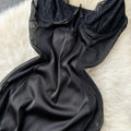 Lace Patchwork V-neck Black Dress