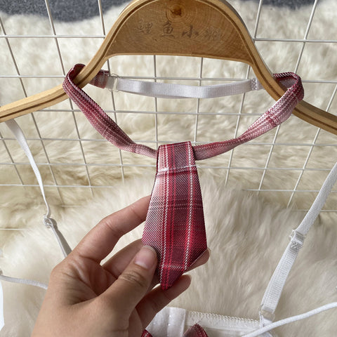 Plaid Crossover Tank Top&Pleated Skirt Set
