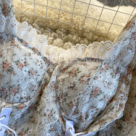 Lace Trim Strappy Floral Top